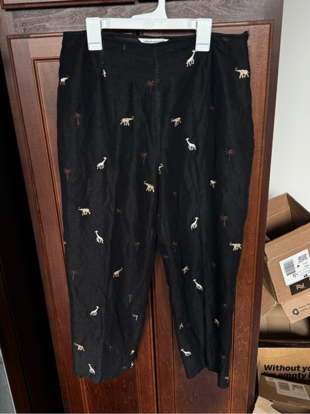 Richard Malcolm Silk Linen Embroidered Safari Animal Crop Pants Size 10